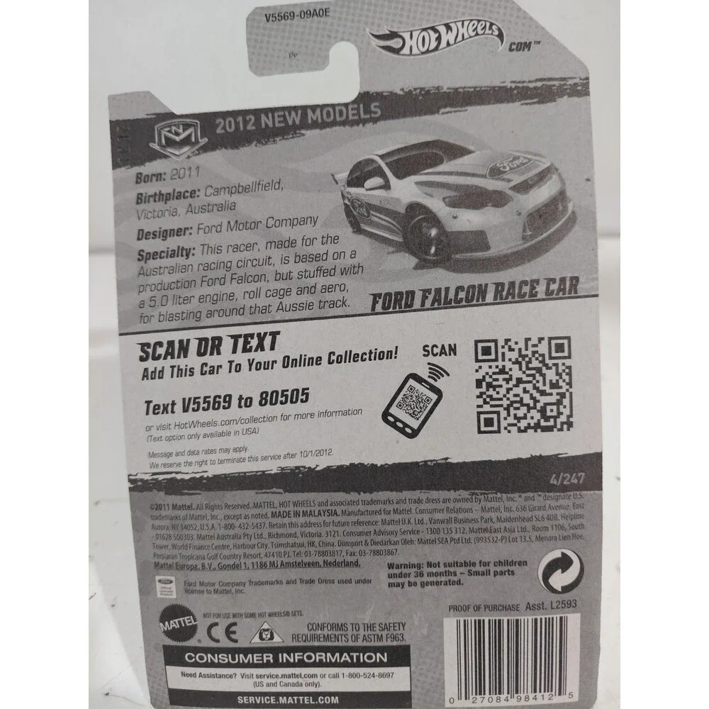 NIP Hot Wheels 2012 New Models 1:64 Die Cast Ford Falcon Australian V8 Supercar